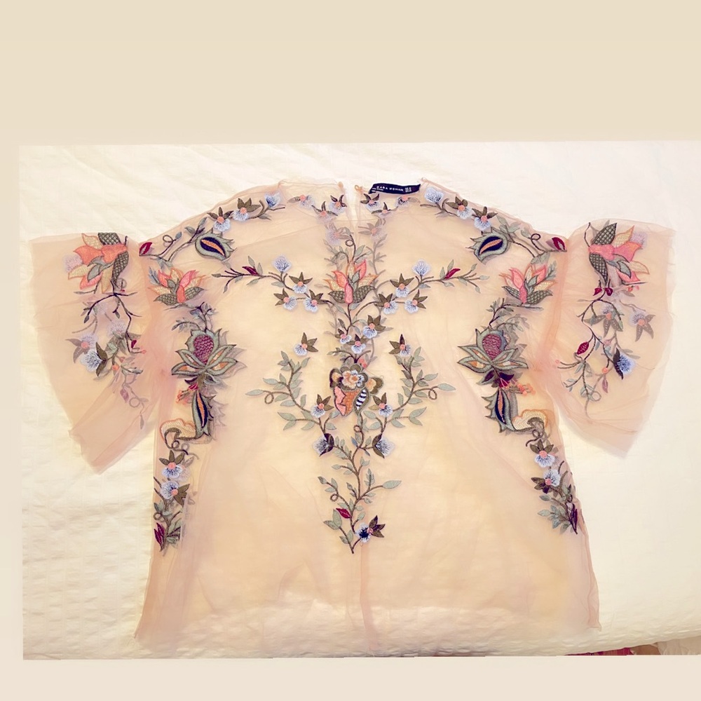 Zara embroidered mesh top